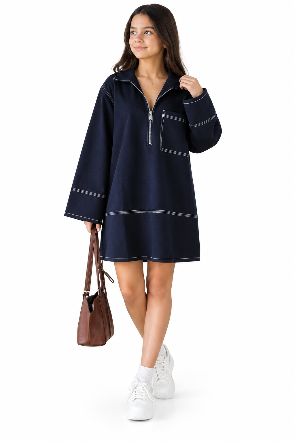 Contrast Stitch Shirt Dress