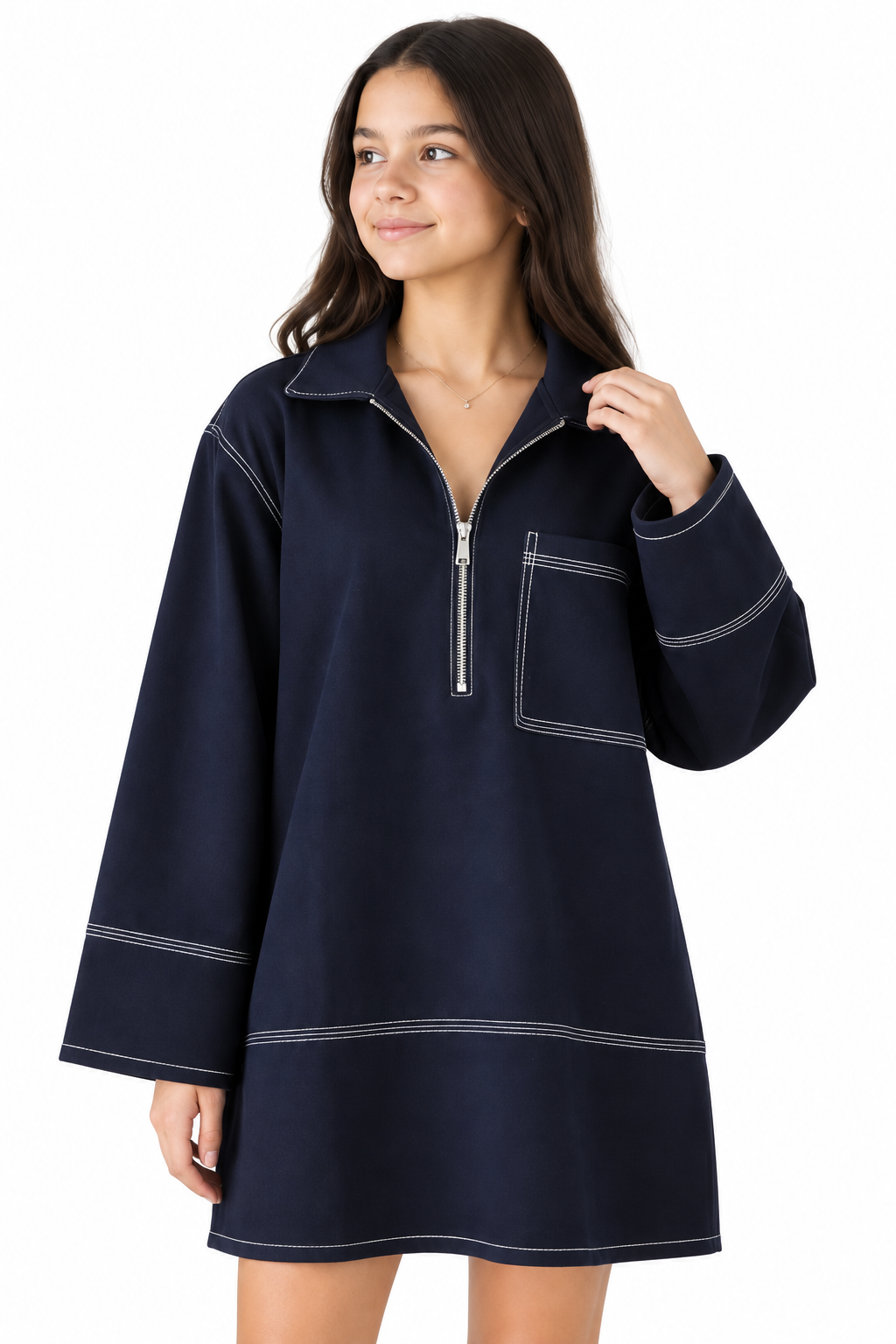 Contrast Stitch Shirt Dress